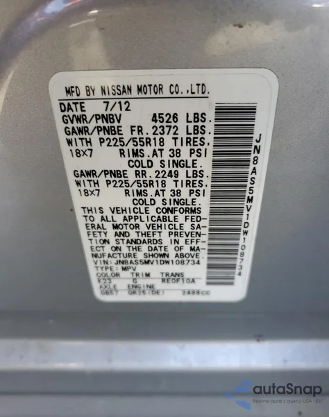 2013 Nissan Rogue S from USA, damaged, VIN JN8AS5MV1DW108734